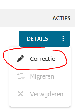 Bij de kost kan je via drie puntjes doorklikken op 'correctie'