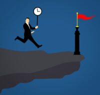 iemand racet tegen de klok naar de finish